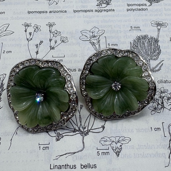 Kenneth Jay Lane Green Floral Earrings with Crystal Trim - Picture 4 of 5